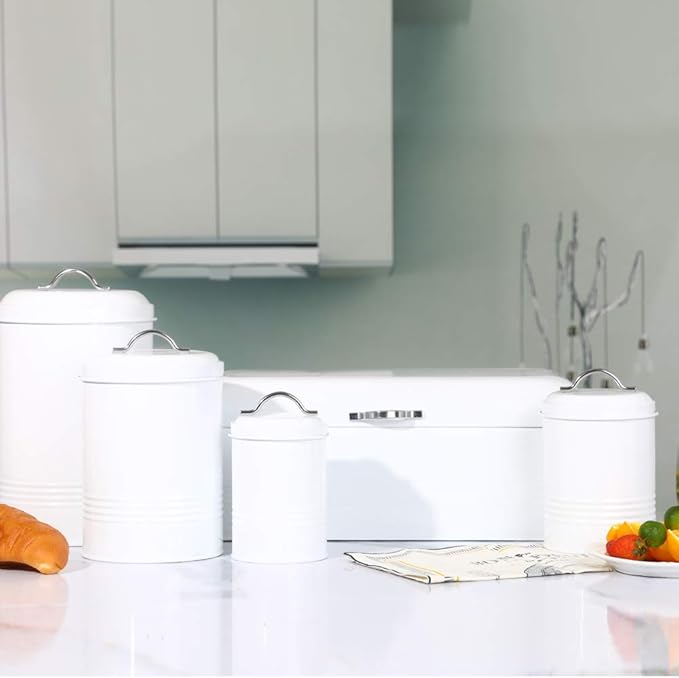 Brightalk Large Bread Box for Kitchen, Metal Bread Storage Bin with Lid, 16.3"x9"x6.7", White