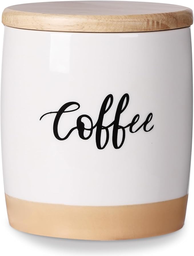 LEETOYI Ceramic Food Storage Containers with Lid,Modern Farmhouse Kitchen Decor, Countertop Food Storage Caddy Organizer, 33oz (Labeled Coffee)