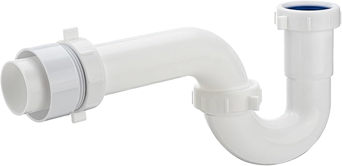 (1 Pack) Yariwiz White P Trap 1 1/2 Inch for Bathroom Kitchen Sink Drain Pipe Tubular Kit with White Threaded Adapter and Blue TPE Washer KSD-001W