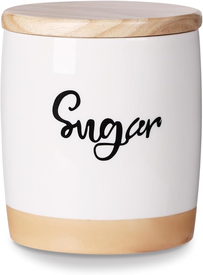 LEETOYI Ceramic Food Storage Containers with Lid,Modern Farmhouse Kitchen Decor, Countertop Food Storage Caddy Organizer, 33oz (Labeled Sugar)