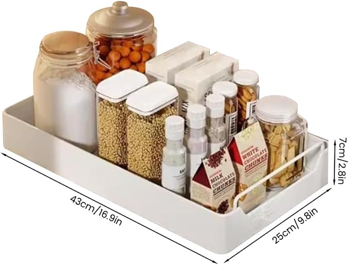 25cm Wide Heavy Duty Pull-Out Cabinet Organizer – Soft-Close Slide-Out Drawer, No-Drill Ultra Adhesive, Steel Storage Shelf for Kitchen, Pantry or Bathroom, Noiseless Sliding