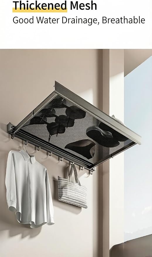 Foldable Pull-Out Cabinet Drawer Organizer, Under Sink Slide-Out Storage Shelf with Hooks, No Drill Installation for Kitchen, Bathroom, Pantry and Home Organization (with Towel Bar)
