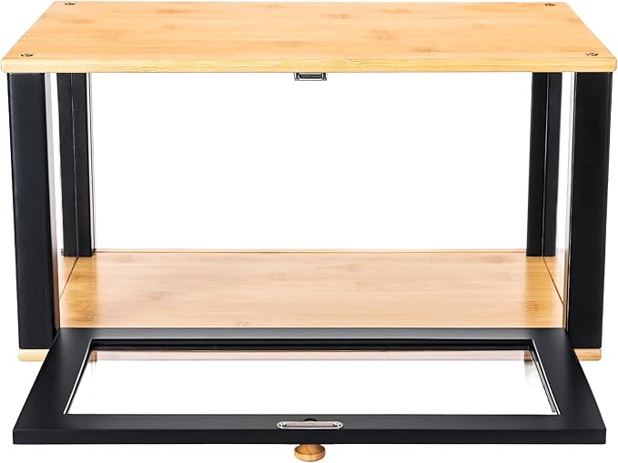 ETMI Bamboo Bread Box for Kitchen Countertop - Large Black Bread Box Pastry Display case(Classic style)