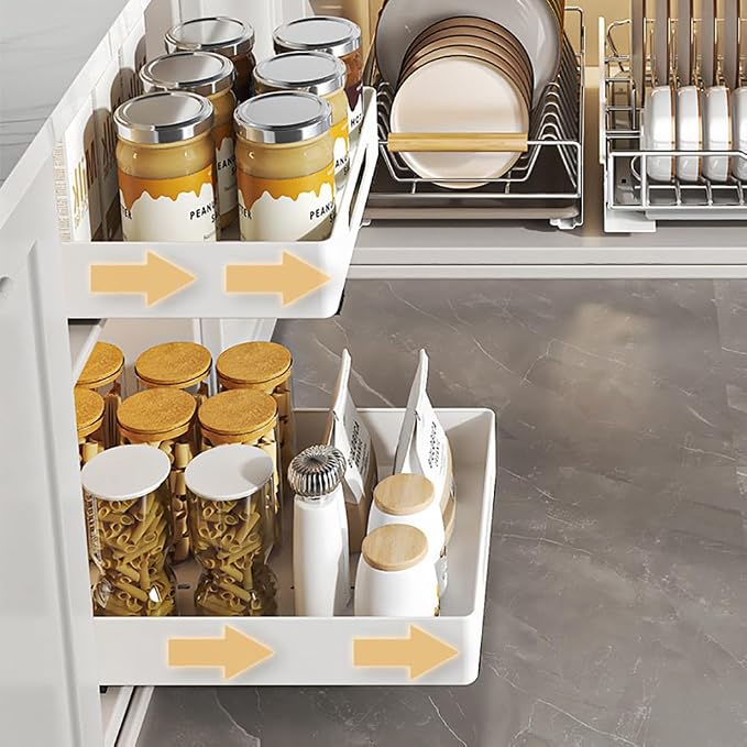 Pull Out Cabinet Organizer, Heavy Duty Slide Out Drawer, No Drill Pull Out Drawers, Sliding Pull-Out Pantry Shelves for for Cabinets, Roll Out Shelf Storage for Kitchen Bathroom Black