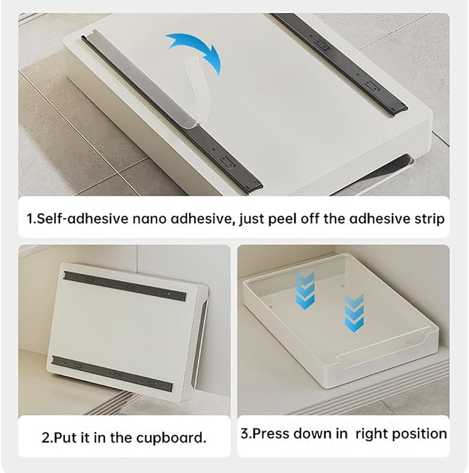 Pull Out Cabinet No Drill No Nails Sliding Storage Solution for Kitchen & Bathroom White 43x30x7cm Easy to Install Space Saving Design,White 43 * 25 * 7cm