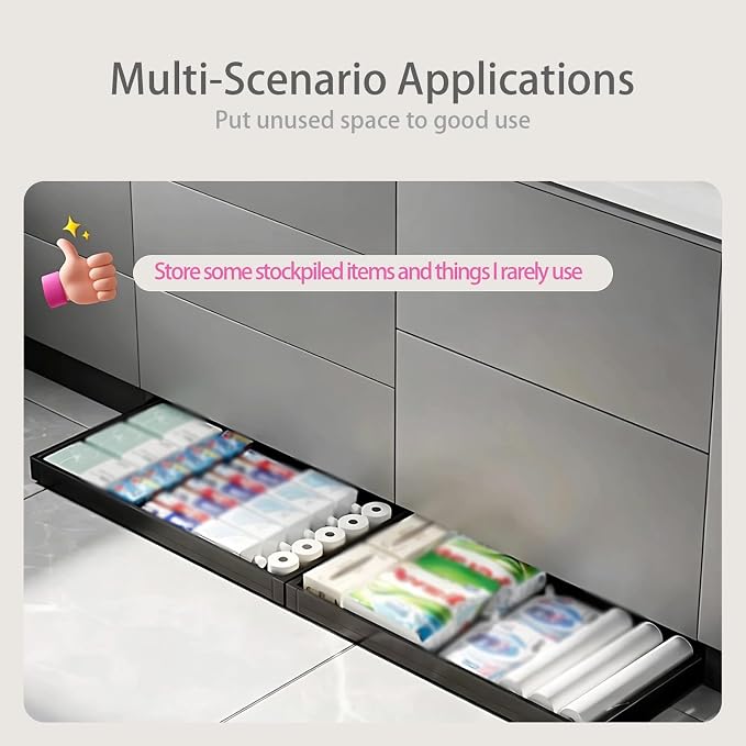 No-Drill Pull Out Drawer Shoe Rack Organizer,Damped Slide Rails Adjustable Width16-34 Inch, Push to Open Toe-Kick Shoe Rack for Cabinet Bottom(White,29.9 * 12.2in)