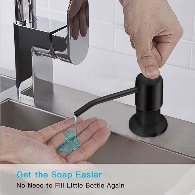 OHiHi Dish Soap Dispenser for Kitchen Sink, Countertop Sink Soap Dispenser Water Pump with 47” No-Spill Extension Tube Kit Design for Kitchen Bathroom, Easy to Press, No More Refills (Black)