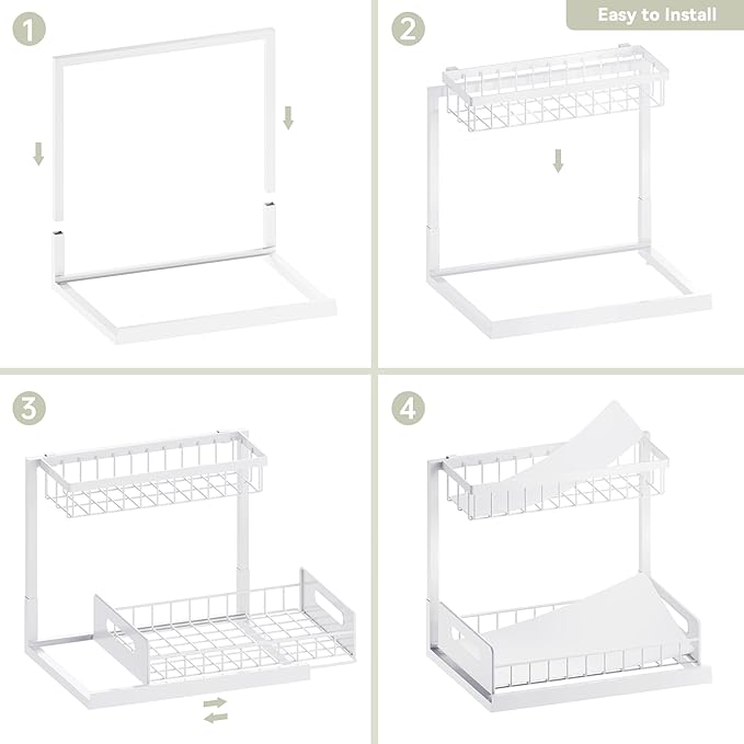Under Sink Organizer and Storage, Slide Out Cabinet Organizer, Pull Out Sink Shelf for Kitchen Bathroom Laundry, 1 Pack White