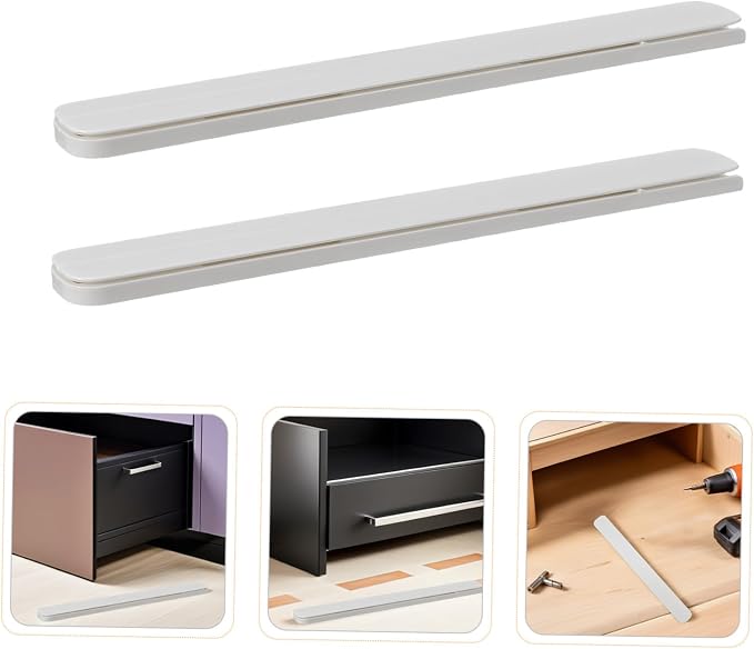 8pcs White Cabinet Drawer Slides Adhesive No-Drill Plastic Drawer Slide Tracks Bottom Mount Furniture Guides for Kitchen Cabinet Pullout Organization