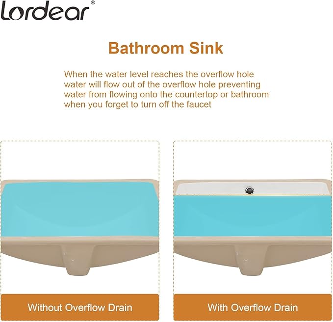 Lordear Undermount Bathroom Sink 21x15 Inch Bathroom Vanity Sink Undermount Rectangle White Porcelain Ceramic Bathroom Under Counter Lavatory Vanity Sink Basin with Overflow