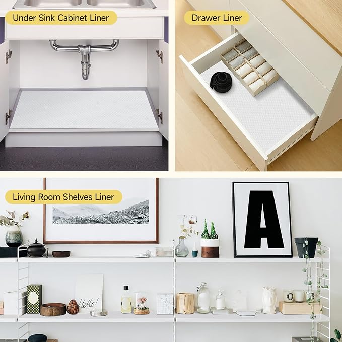 WochiTV Adhesive Shelf Liner 11.8 X 240 Inches Peel and Stick Kitchen Liner for Cabinets, Drawers Removable Protector Mat Waterproof Contact Covering for Dresser Pantry Countertops Shelves, White