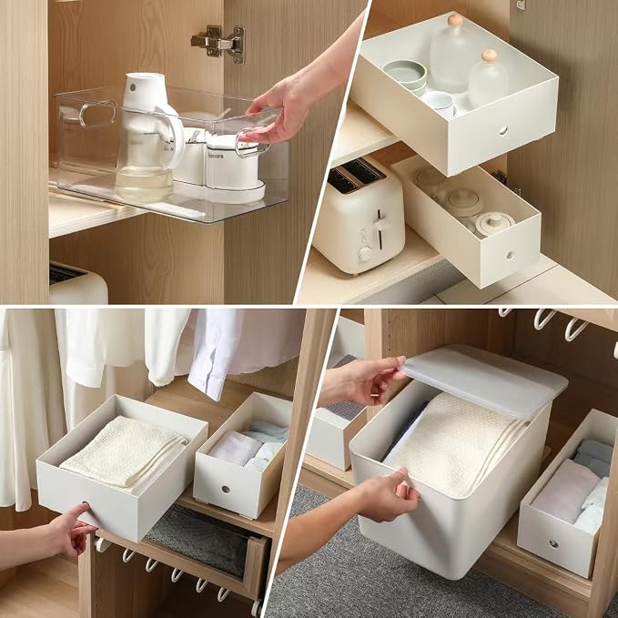 Summark 4 PCS Pull Out Rail for Baskets or Bins.Storage and Organization Accessories for Cabinet,Shelves.DIY Drawer Organizers Slides