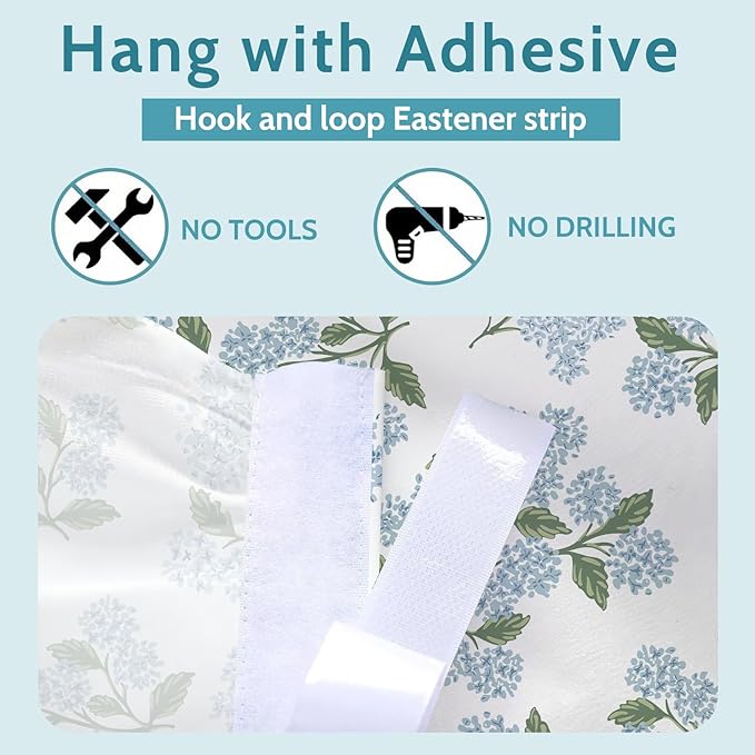 MUGINYU Cabinet Curtains 28" W x 51" L Sink Skirt for Bathroom,Blue Green Floral Hydrangea Short Curtains for Kitchen &Classroom,Vintage Farmhouse Closet Dishwasher Curtain with Velcro