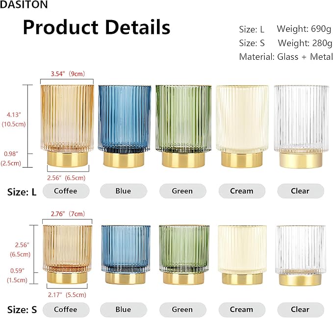 DASITON Makeup Brush holder Organizer,Crystal Cosmetic Makeup Brush Glass Brushes Storage Holder, Vintage Make Up Brush Cup Pen Pencil Holder striped vase(Green L)