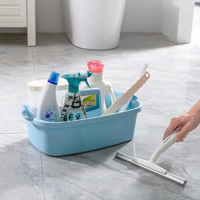 Goderewild 2 Pack Multi-Purpose Plastic Cleaning Caddy with Handle, Shower Caddy Organizer/Storage Basket/Totes Portable for Bathroom Supplies, Cleaning Products, Under Sink Tool. (blue+white)