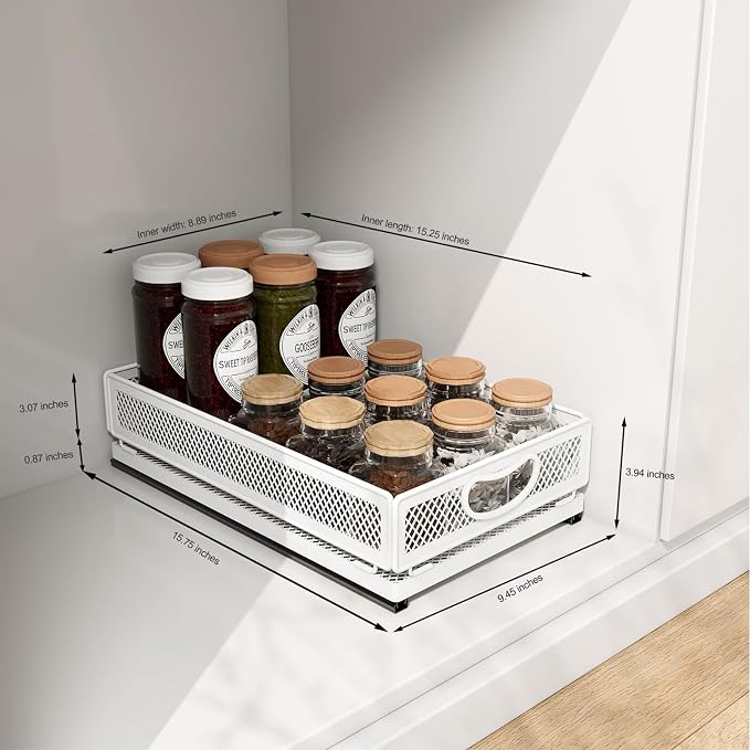 Pull out Cabinet Rack Organizers, No-Drill Slide Organizer Under Sink Organizer, Strong & Sturdy Expandable Cabinet Drawers, For Kitchen, Bathroom, Pantry(C,15.7*9.4*3.9inch/40*24*10cm)