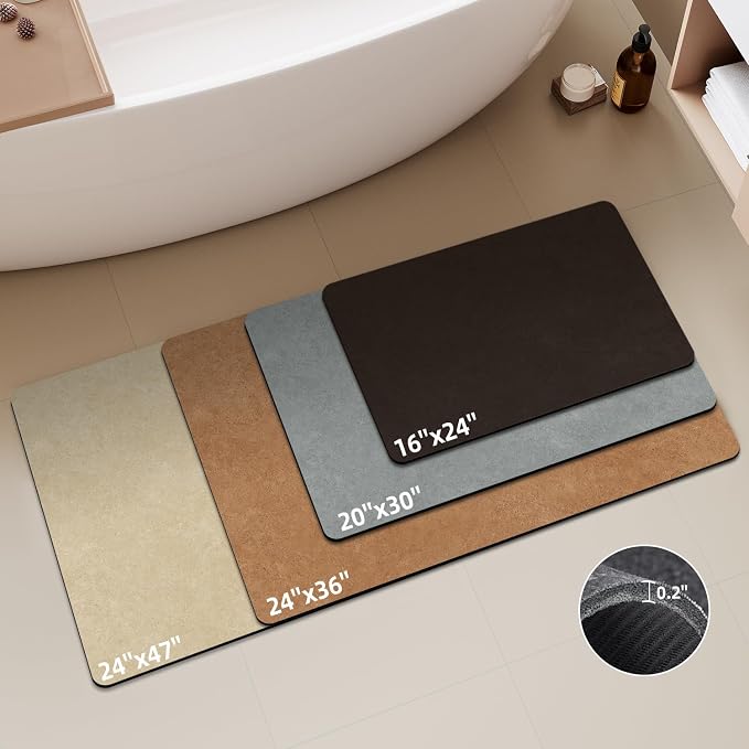 TYUU Black Bath Mat, Bathroom Rugs Non Slip Washable Thin Absorbent Quick Dry Bath Mat Fits Under Door Bathroom Floor Mat Perfect for Bath, Shower, or Sink 24"x36" Black
