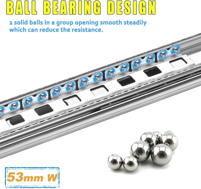 Heavy Duty 18" Drawer Slides, Full Extension Ball Bearing, 300LB | 53MM Width, 3-Fold Design, Side Mount, Smooth & Quiet Operation, for Cabinets, Drawers, Workbenches