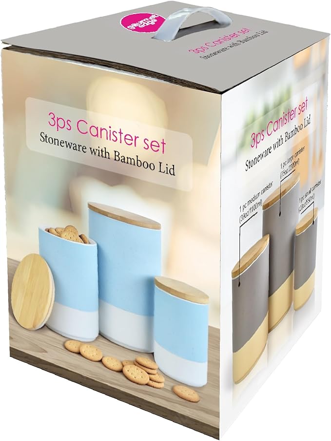 Food Storage Jars with Airtight Wood Lids,3-Pack Ceramic Canister Set for Flour Cereal Sugar Tea Coffee Beans Snacks– Modern Container Kitchen Pantry Storage Jar(Blue)