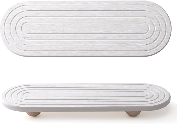 2PCS Water Absorbing Stone Tray for Sink, Quick Drying Diatomite Bathroom Tray Countertop, Stone Drying Mat for Kitchen Counter Faucet, Soap Dish Dispenser Vanity Organizer, White-11.8" x 4"