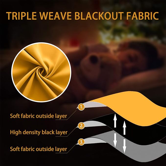 KOUFALL Yellow Kitchen Curtains,Blackout Short Curtains for Small Bathroom Window,24 Inch Length Set of 2 Pack