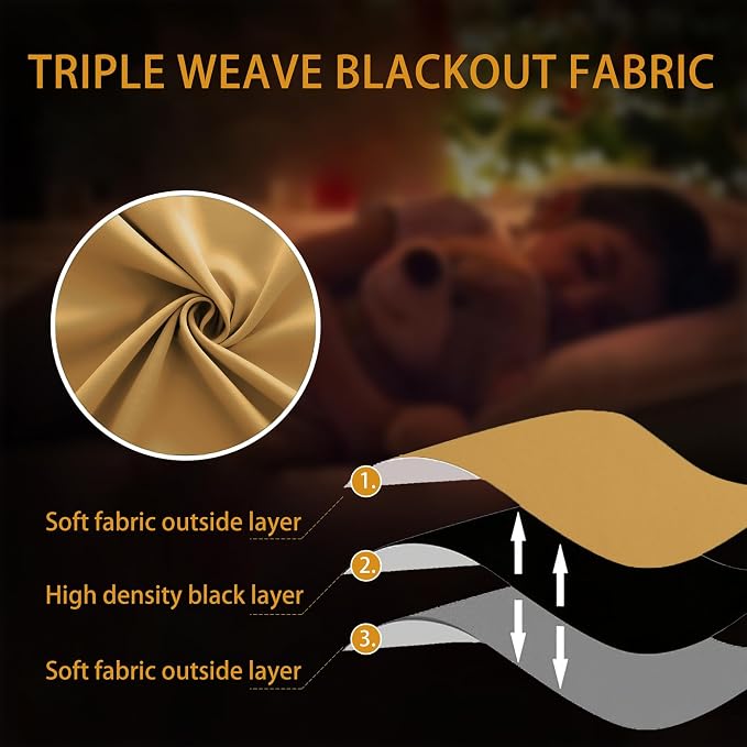 KOUFALL 24 Inch Small Curtains for Kitchen Gold Short Blackout Mini Curtains for Bedroom Bathroom 2 Panels,34x24 in Long