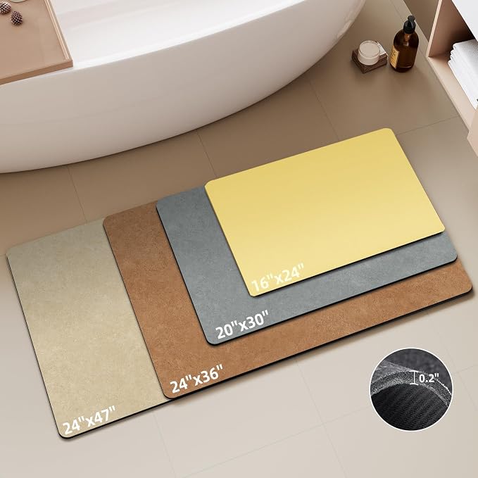 TYUU Bathroom Mat Quick Dry, Bathroom Rugs Non Slip Washable Thin Absorbent Bath Mat Fits Under Door Bathroom Floor Mat Perfect for Bath, Shower, or Sink 17"x59" Light Yellow