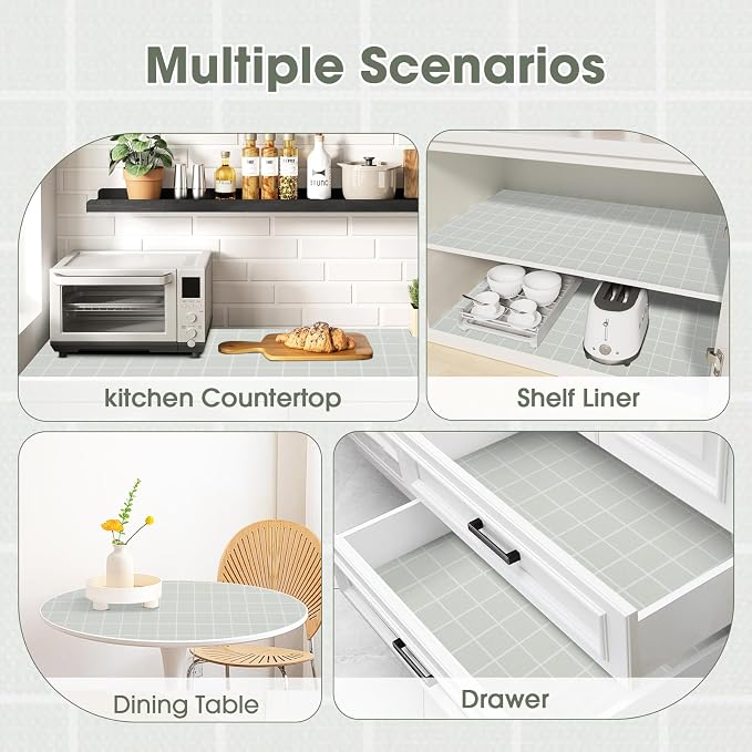 Drawer and Shelf Liner, Non-Slip Kitchen Cabinet Liners Non-Adhesive Thick Strong Grip Waterproof Washable Mats Protect Dresser Shelves Cupboard Bathroom Cabinets, Light Green, 18 in X 20 FT