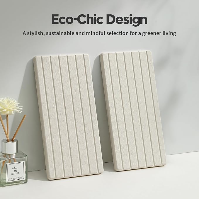 Razborci 2 Pack Greige Bathroom Sink Vanity Trays, Diatomite Stone Kitchen Counter Caddy Dish Soap Dispenser Sponge Holder, Water Absorbing Mat Organizer for Plant,Cosmetic Bottle, Beige, 8"x3.8"