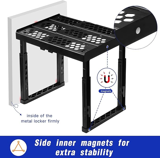 Piffny Locker Organizer Shelf, Adjustable Width and Height, Stackable, Ideal Locker Shelf for School, Office, Gym Lockers, or Even Kitchen Cabinets & Under Sink Organization (Blue)