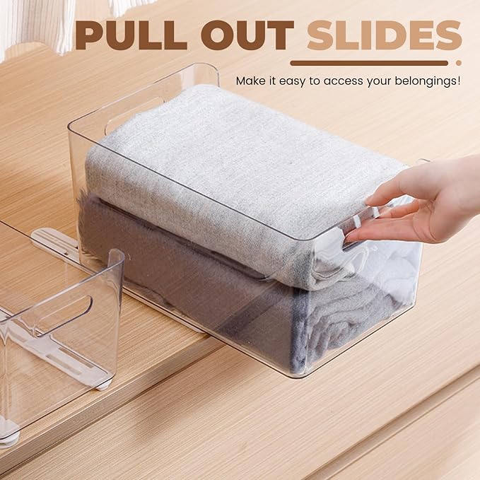 LELE LIFE Adhesive Pull Out Cabinet Drawer Sliders, Drawer Bin Organizer Sliding Rails Guides, No Drill DIY Basket Slides Bottom Mount for Shelf (4 Pack)