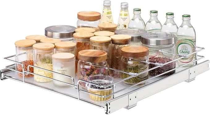 VEVOR 17" Wx21 Dx2.5 H Pull Out Cabinet Organizer, Heavy Duty Slide Out Pantry Shelves, Steel Roll Out Drawers, Sliding Drawer Storage for Home Under Sink, 19.5" Wx22 Dx7 H Install Size for Cabinet