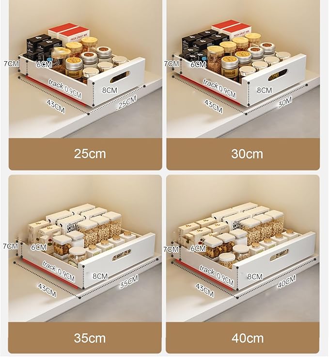 Slide Out Drawer Storage Shelves For Cupboard Cabinet,Extendable Sliding Drawer,No Need Drill and Nailing,for Pantry and Bathroom Vanity,with Adhesive Nano Film. ( Color : White , Size : 25*43*7cm )