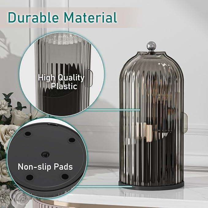 GAXmi Makeup Brush Holder with Lid Rotating Cosmetic Organizer, Black-Grey | 360 Rotation, Waterproof, Dustproof, Moistureproof