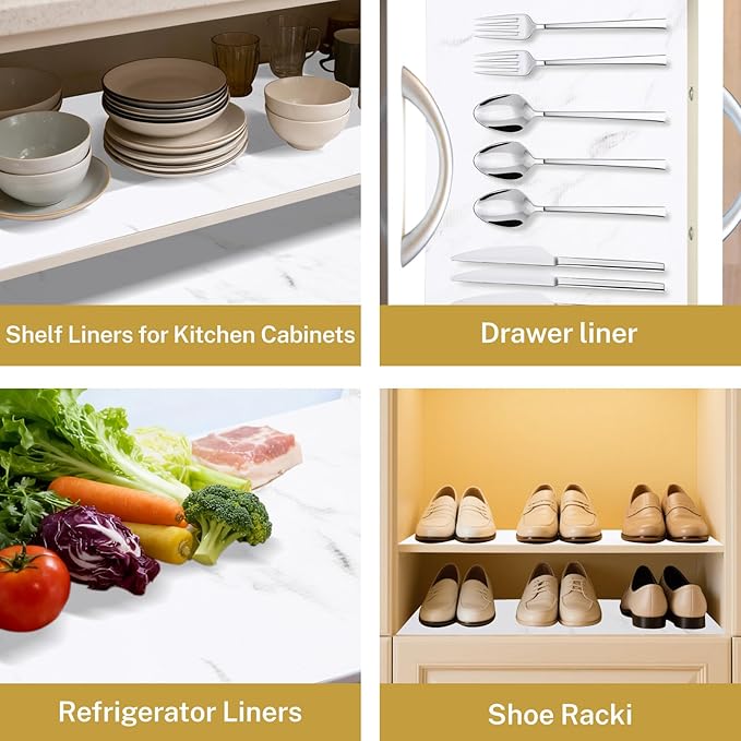 Shelf Liner Contact Paper for Kitchen Cabinets Non-Adhesive Roll Drawer Liners for Bathroom Home Accessories 12 Inches x 20 Feet, Non Slip Refrigerator Mats for Shelves, EVA Plastic Cupboard Protector