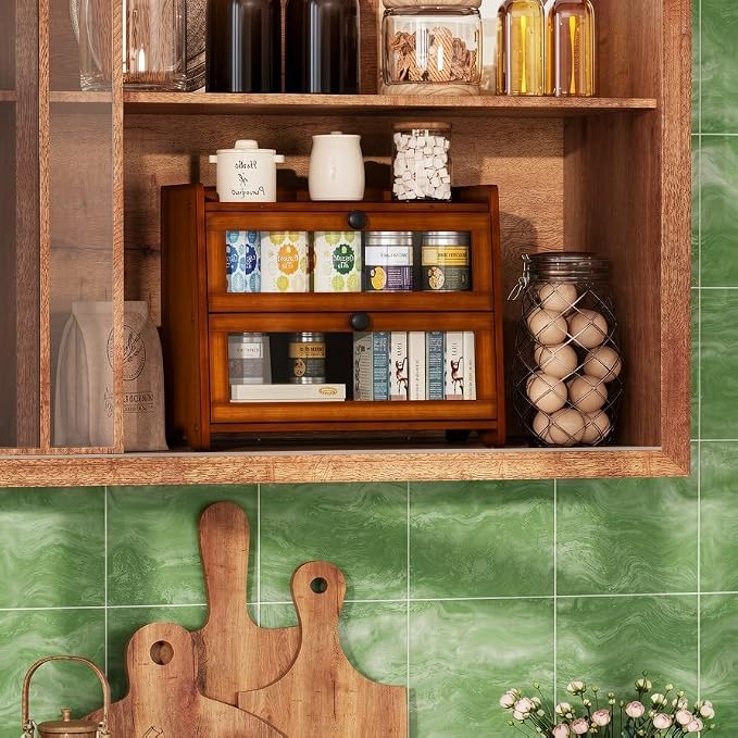 BAMBANG Bread Box for Kitchen Countertop, Extra Large Bamboo Bread Storage Container for Homemade Bread, Double Layer Sourdough Breadox, Bread Bin Organizer for Counter Cabinet Pantry, Brown