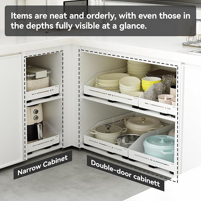 Cabinet Organizer - Zero-Drill Installation, 4-Way Expansion, Modern Design for Kitchen & Pantry Depth (15.8"-23") & Width (12.5"-21.45")