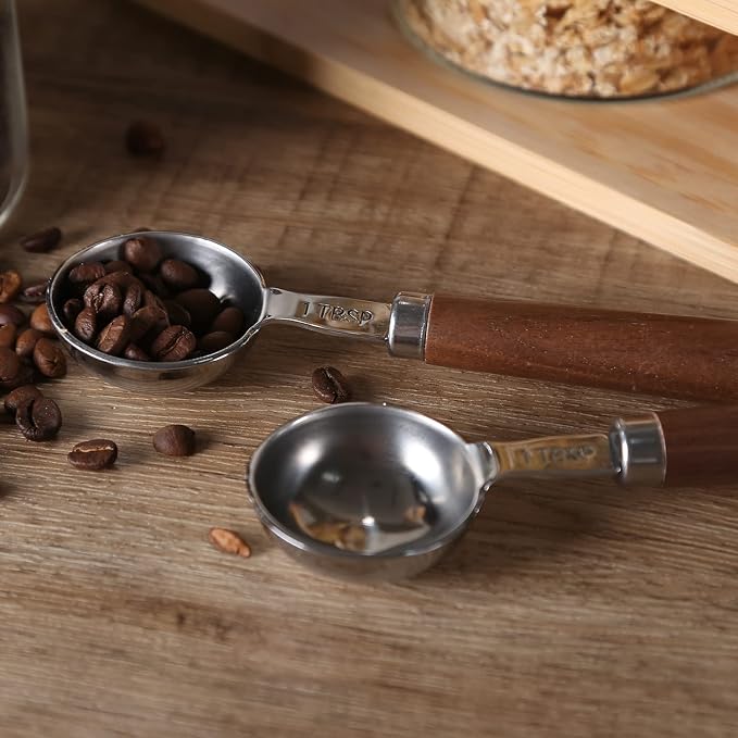 KKC Airtight Coffee Bean Containers with Bamboo Lid & Scoops, 40 oz Glass Coffee Canister Set of 2, Fits 1 lb Coffee Beans, Clear Countertop Coffee Bean Storage Jars for Coffee Station