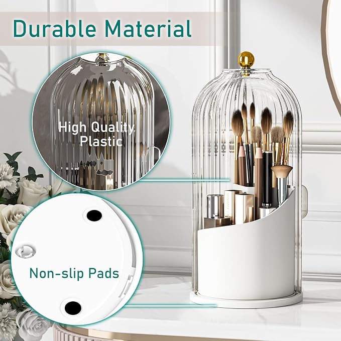 GAXmi Makeup Brush Holder with Lid Rotating Cosmetic Organizer, Transparent | 360 Rotation, Waterproof, Dustproof, Moistureproof