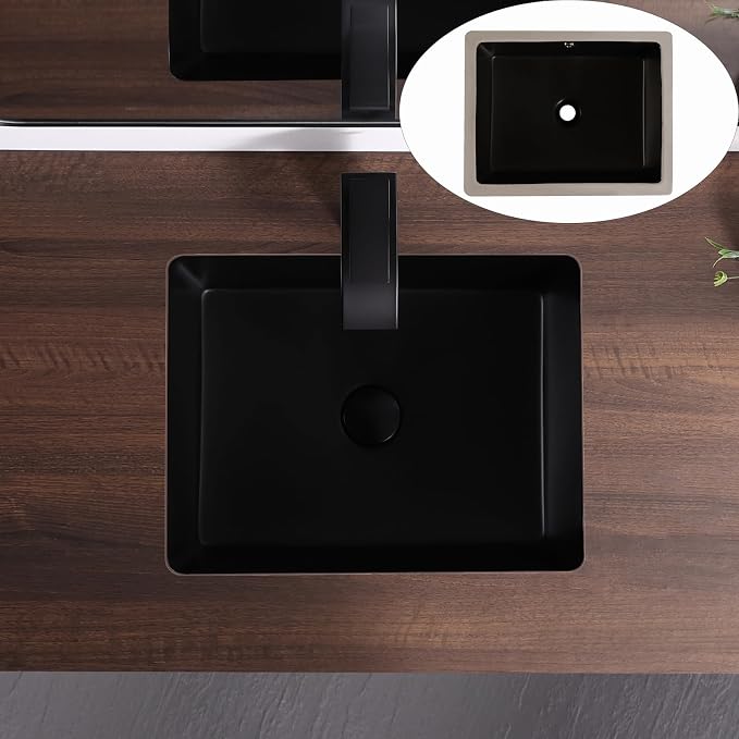 Undermount Bathroom Sink 19.5x15.6 Inch Rectangular Undermount Sink Ceramic Under Counter Vitreous China Sinks with Overflow,Matte Black