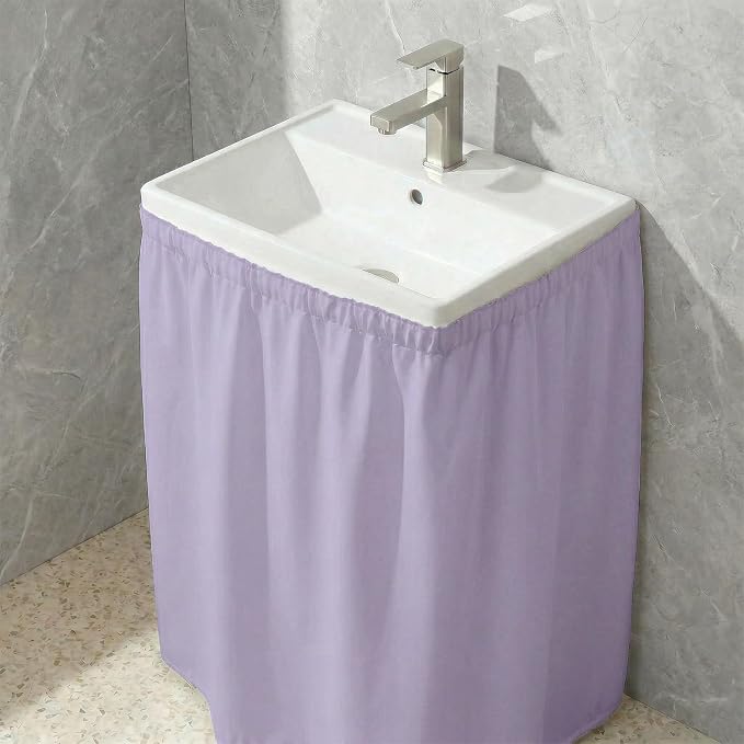 Sink Skirt Bathroom, Self Stick Adhesive Waterproof Fabric, Under Sink Curtain Skirt, Pedestal Sink Accessories Decor, Bathroom Storage Decor(Purple)