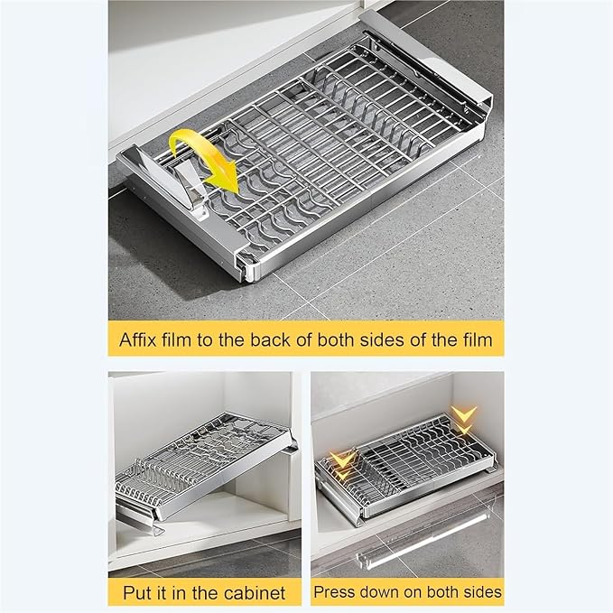 Pull out Cabinet Organizer,Under Sink Organizer, Pull out drawers for cupboards,Kitchen Storage,No Need Drill and Nailing,for Kitchen, Living Room, Home.(Silver,45.5 * 42 * 9cm)