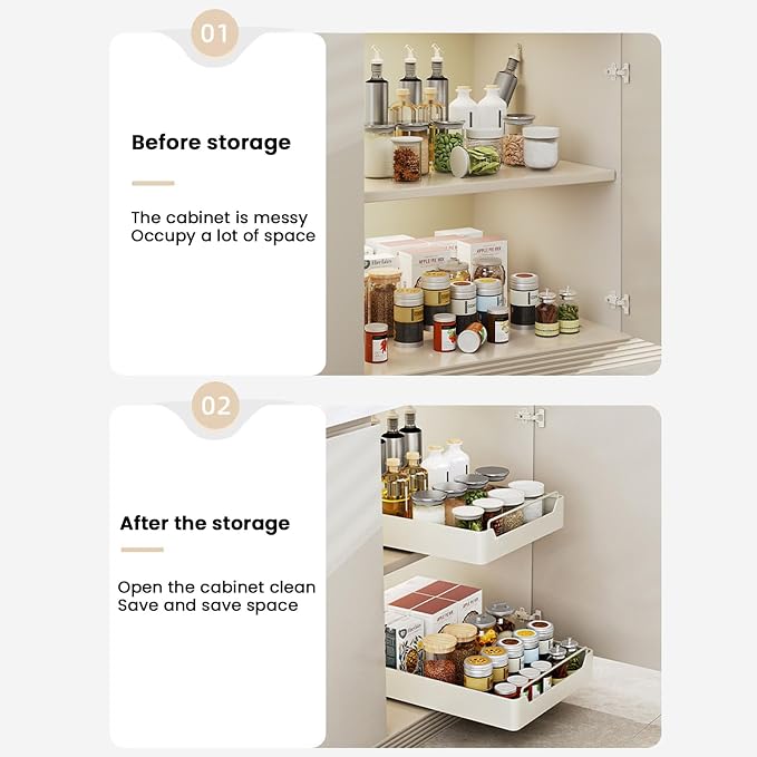 Pull Out Cabinet Nizer Sliding Drawer Storage Shelves for Kitchen Cupboards No Drill Needed Roll Out Nizer Tray for Easy Access,S
