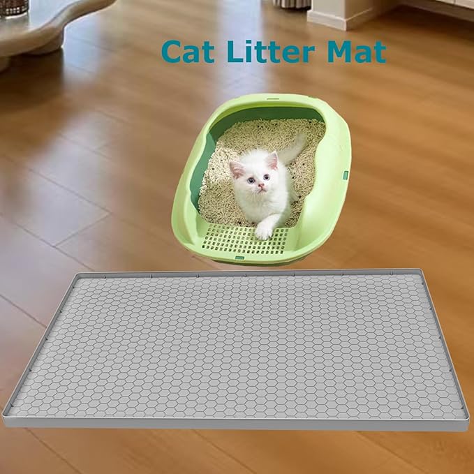 Under Sink Mat 31 x 22, Silicone Under Sink Liner for Kitchen Waterproof Bathroom Cabinet Mat, Light Grey