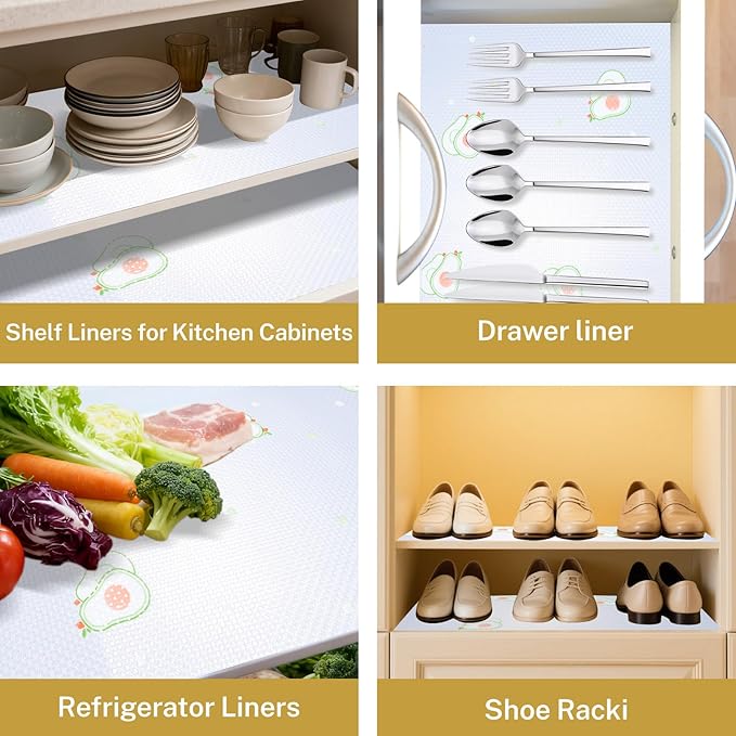 Shelf Liner – Non-Adhesive Cabinet & Drawer Liner for Kitchen, Waterproof Clear Contact Paper for Shelves with Modern Pattern, Fridge Shelf Liners, Under Sink Mat, Easy to Cut Clean(12" W x 120" L)