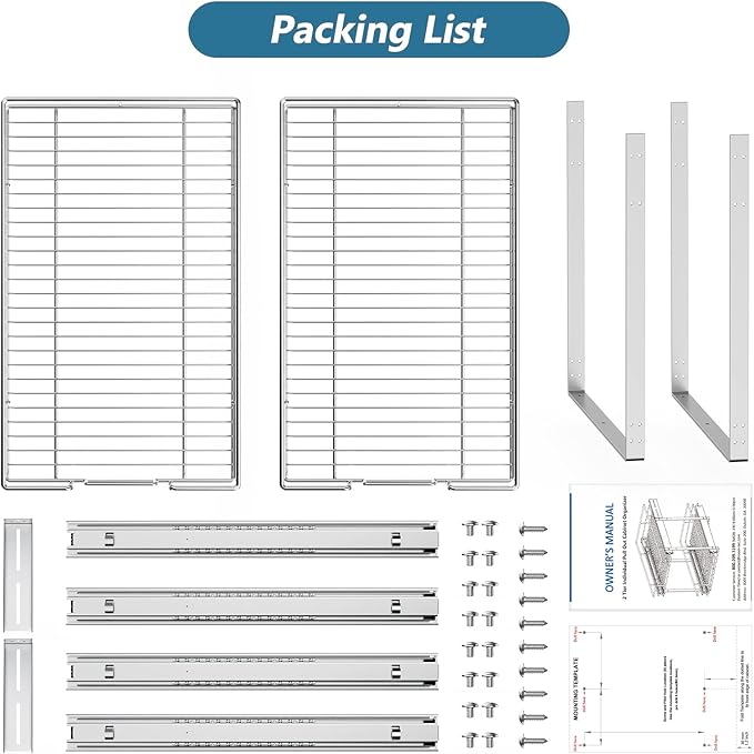 LOVMOR 2 Tier Individual Pull Out Cabinet Organizer 12½" W x 21½" D, Slide Out Kitchen Cabinet Storage Sliding Shelves