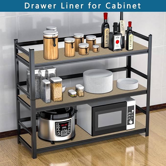 HooTown Kitchen Shelf Liner Drawer Liners, 11.8"W x 157.5"L Non-Adhesive Cabinet Cupboard Liners Refrigerator Waterproof Fridge Mat with Durable Kitchen Cabinet Mat for Drawers, Shelves, Pantry, Khaki