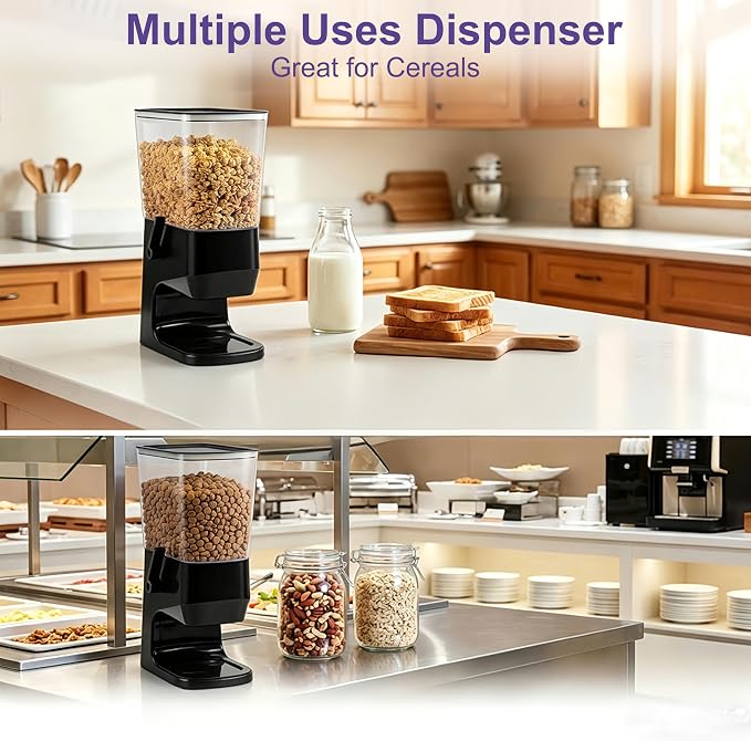 Cereal Dispenser Countertop, Dry Food Dispenser Snack Organizer, Slim Cereal Containers Storage Dispenser with Lids for Pantry, Kitchen Organization Oatmeal Nut Granola Candy, Black, 2pcs
