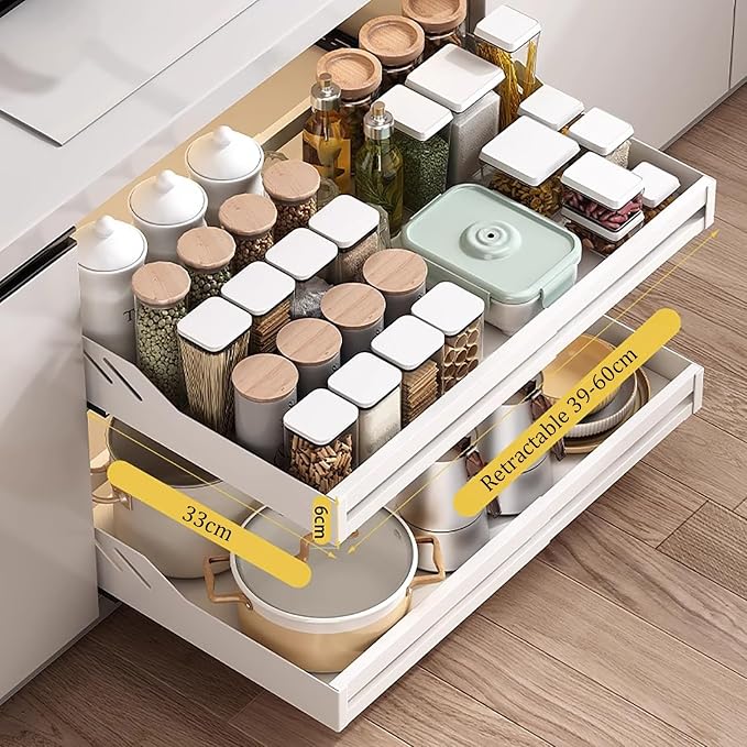 Pull Out Kitchen Storage,Slide Out Drawer Storage Shelves,Home Office Organization Hidden Storage Pantry Shelf,No Need Drill and Nailing,for Kitchen Cupboard Cabinet. (Color : White)