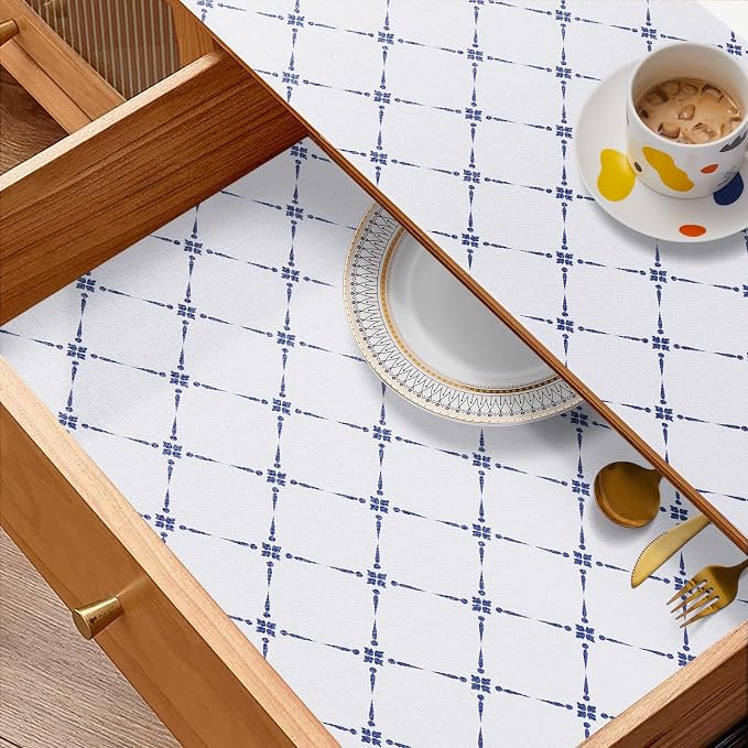 Drawer Shelf and Cabinet Liner, Thick Strong Grip,Shelf Liners Non-Adhesive Liners Protect Kitchen Cabinets and Cupboard, Bathroom Drawers,Under Sink Mat,17.5IN X 20FT, Blue Stripe